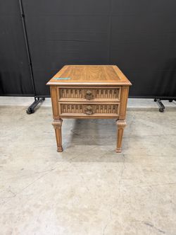 Vintage Carved Hardwood Two-Drawer Nightstand