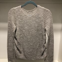 Grey Textured Knit Sweater with Side Cinch Ties