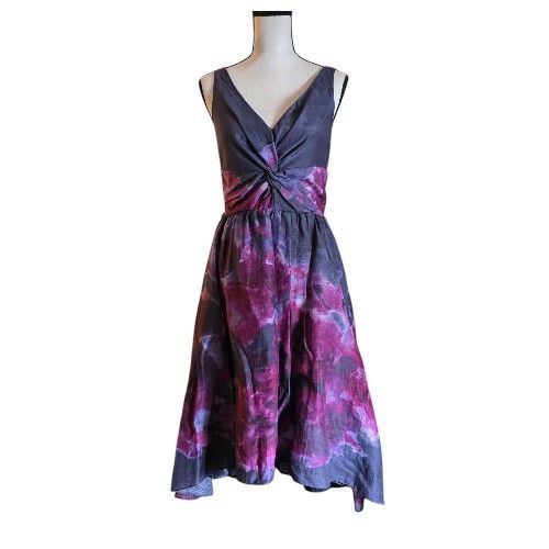 Neiman Marcus Lela Rose Silk Blend Watercolor Dress Size 6 Purple