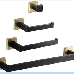 Bathroom Hardware Accessories Set Stainless Steel Wall Mounted Towel Bar Toilet Paper Holder Hand Towel Rack Towel Hook (4 Pieces, Square, Matte Black