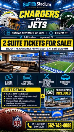 2 Suite Tickets – Chargers vs Jets Nov 22