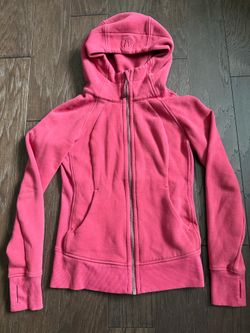 Lululemon Womens 4 Vibrant Pink Scuba Hoodie Full Zip Thumbholes Logo Fleece