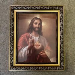 Sacred Heart of Jesus Ornate Gold-Tone Finish 11"x13" Framed Print