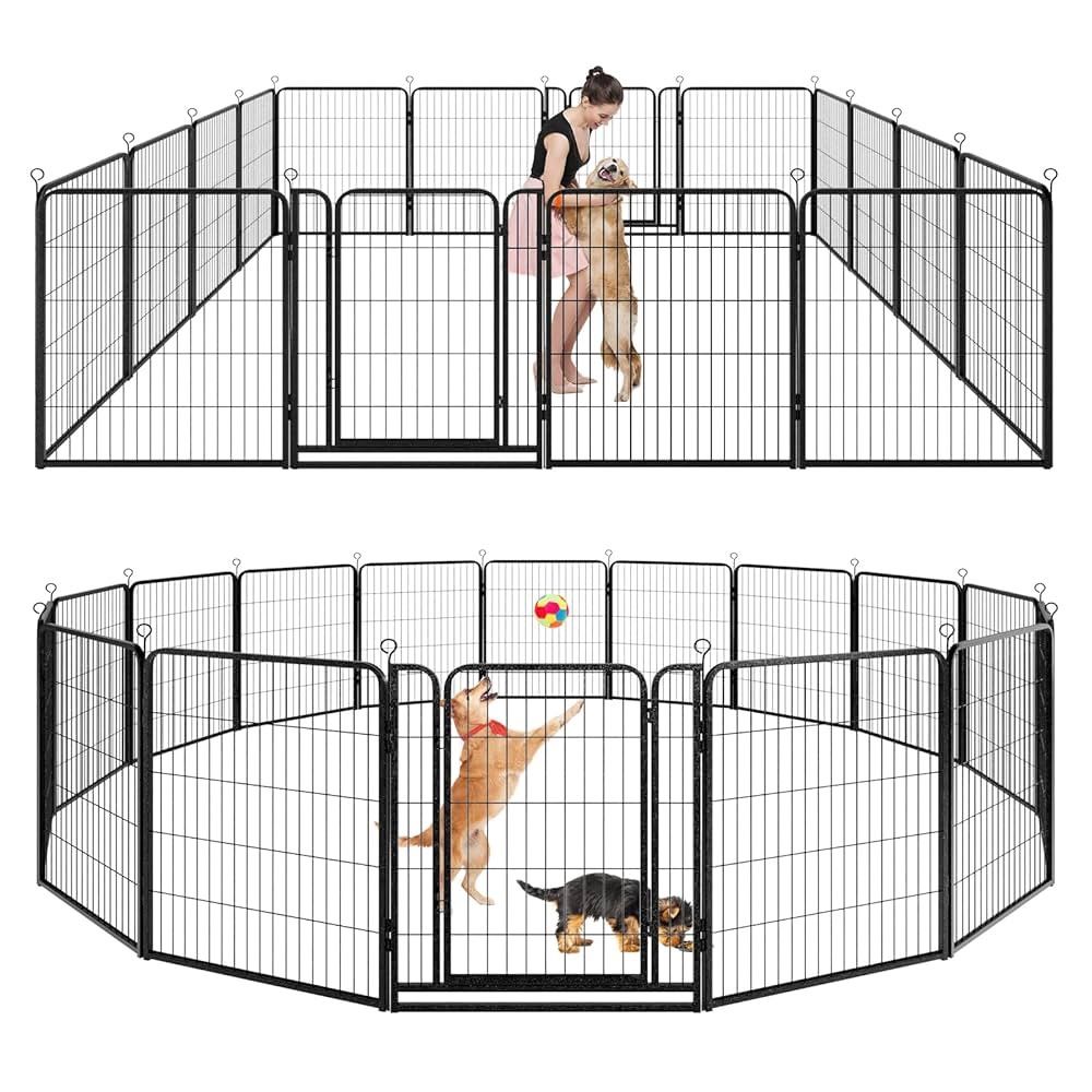 1239 Dog Playpen Outdoor Extra Wide 16 Piece Panels Heavy Duty Dog Fence 40" Height Anti-Rust with Doors Portable for RV Camping Yard, Total 42FT, 140