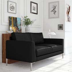 *Brand New* Faux Leather Sofa with Stainless Steel Legs, Black