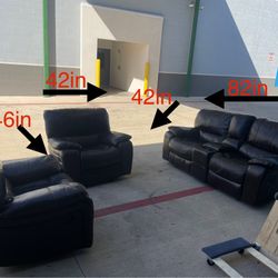 Brown 3pc Genuine Leather Rocker Manual Reclining Couch Set (DELIVERY AVAILABLE)