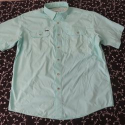 PONCHO castaway green Short Sleeve Vented Fishing Utility Cargo Shirt Sz Large