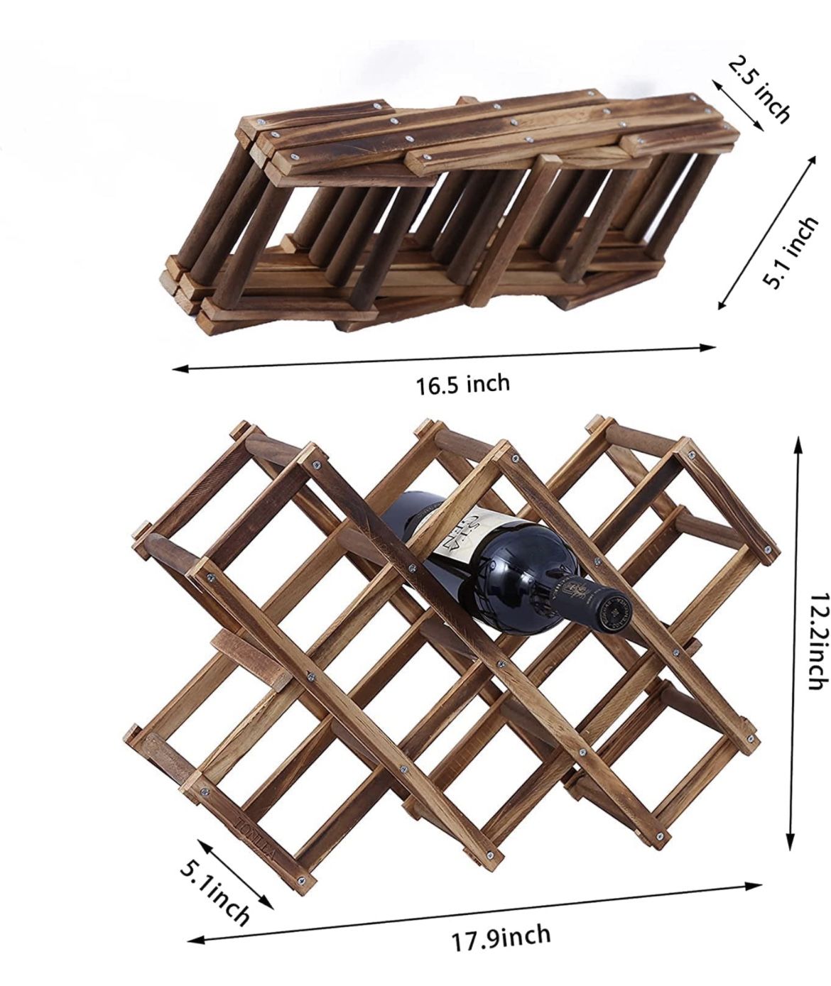10 Bottles Wooden Wine Rack - New In Box, 16.5L x 5.1W x 2.5H