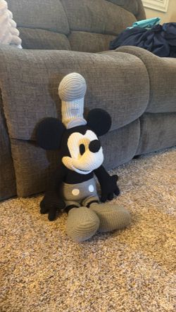 Disney parks cozy knit steamboat Willie Mickey Mouse crochet plush