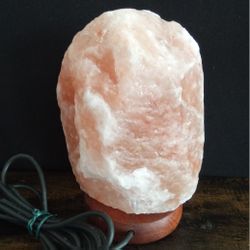Himalayan Salt Mini Lamp w/ LED Lighting USB Wood Base Nightlight Pink Crystal