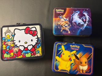 Hello Kitty and Pokémon Tin Lunch Boxes Set of 3