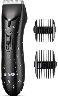 Telfun Body Trimmer for Men, Electric Groin Hair Trimmer, Replaceable Ceramic Blade Heads, Waterproof Wet/Dry Clippers, Rechargeable Built-in Battery,