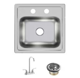 Elkay 15 in. Drop-in Single Bowl 20-Gauge Durable Satin Stainless Steel Kitchen Sink Kit w/ Faucet@S2-991
