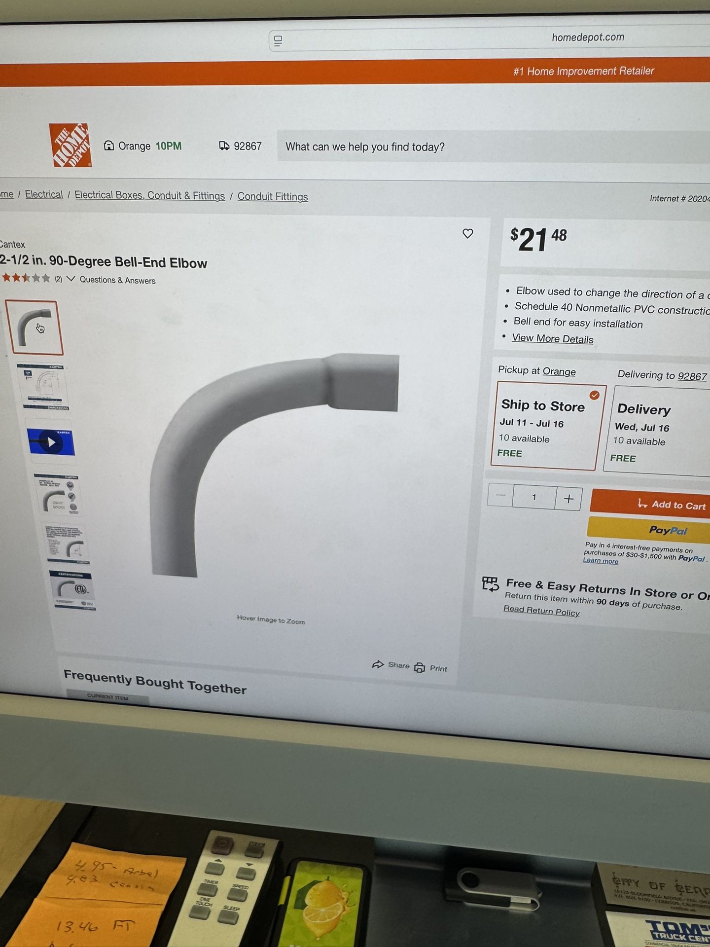 2 1/2 inch 90° bell and elbow