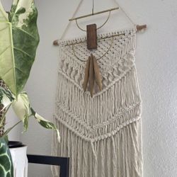Boho bohemian woven wall hanging plant Macrame wooden elements