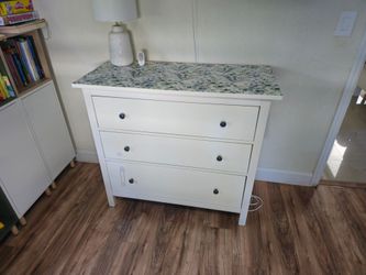 Ikea White 3-Drawer Dresser with Floral Top