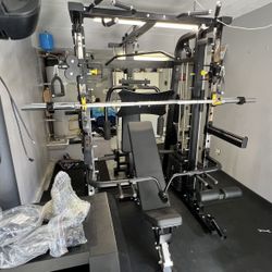 Smith Machine 300 | Adjustable Bench | 245lb Cast Iron Olympic Weights | 7ft Olympic Bar | Fitness | Gym Equipment | FREE DELIVERY 🚚