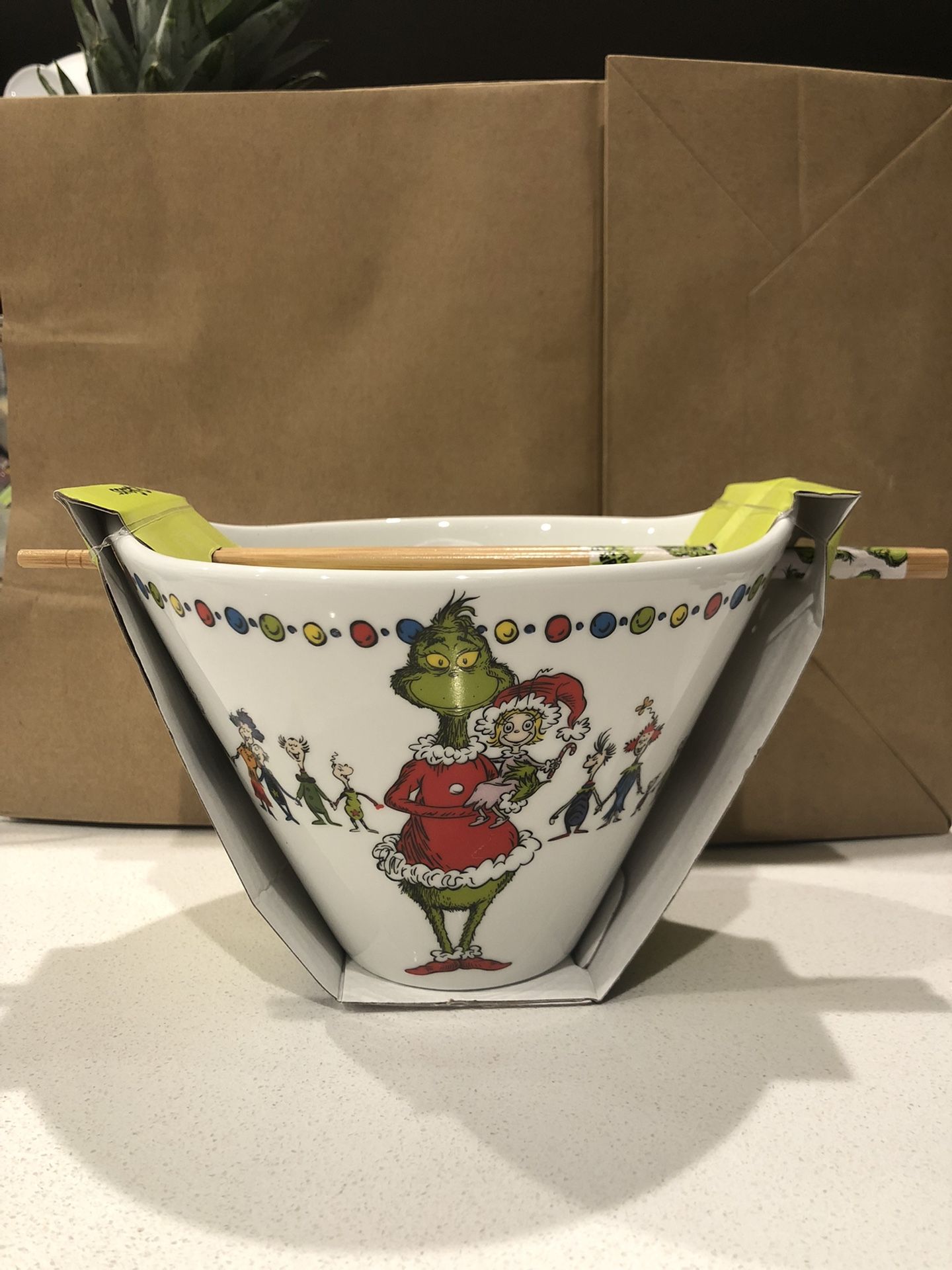 Grinch Noodle Bowl With Chopsticks