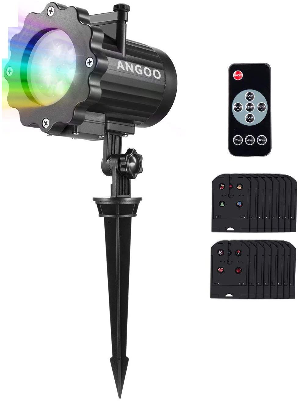 Led Christmas Light Projector, ANGOO 16 Interchangeable Slides Waterproof Landscape Motion Projector Lights with Remote Control for Christmas, Hallowe