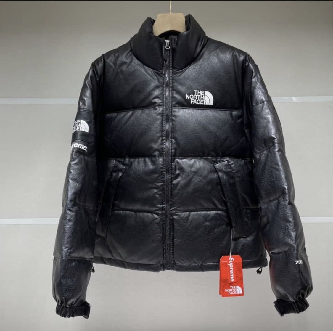 NORTHFACE SUPREME NUPTSE BLACK LEATHER JACKET SIZE L 