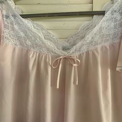 Vintage Corhan Nightgown Long Satin Sweep Pink White Chantilly Lace M L 