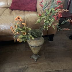 Vase ( Metal) With Flowers) Beautiful 