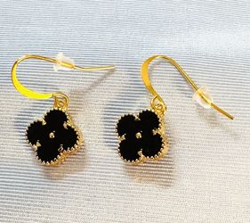 Clover Earrings 14K plated Black Onyx Enameled (both sides) 