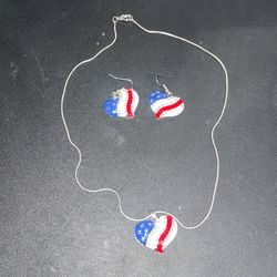 American Flag Necklace And Earring Set