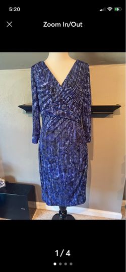 Blue wrap V-neck dress