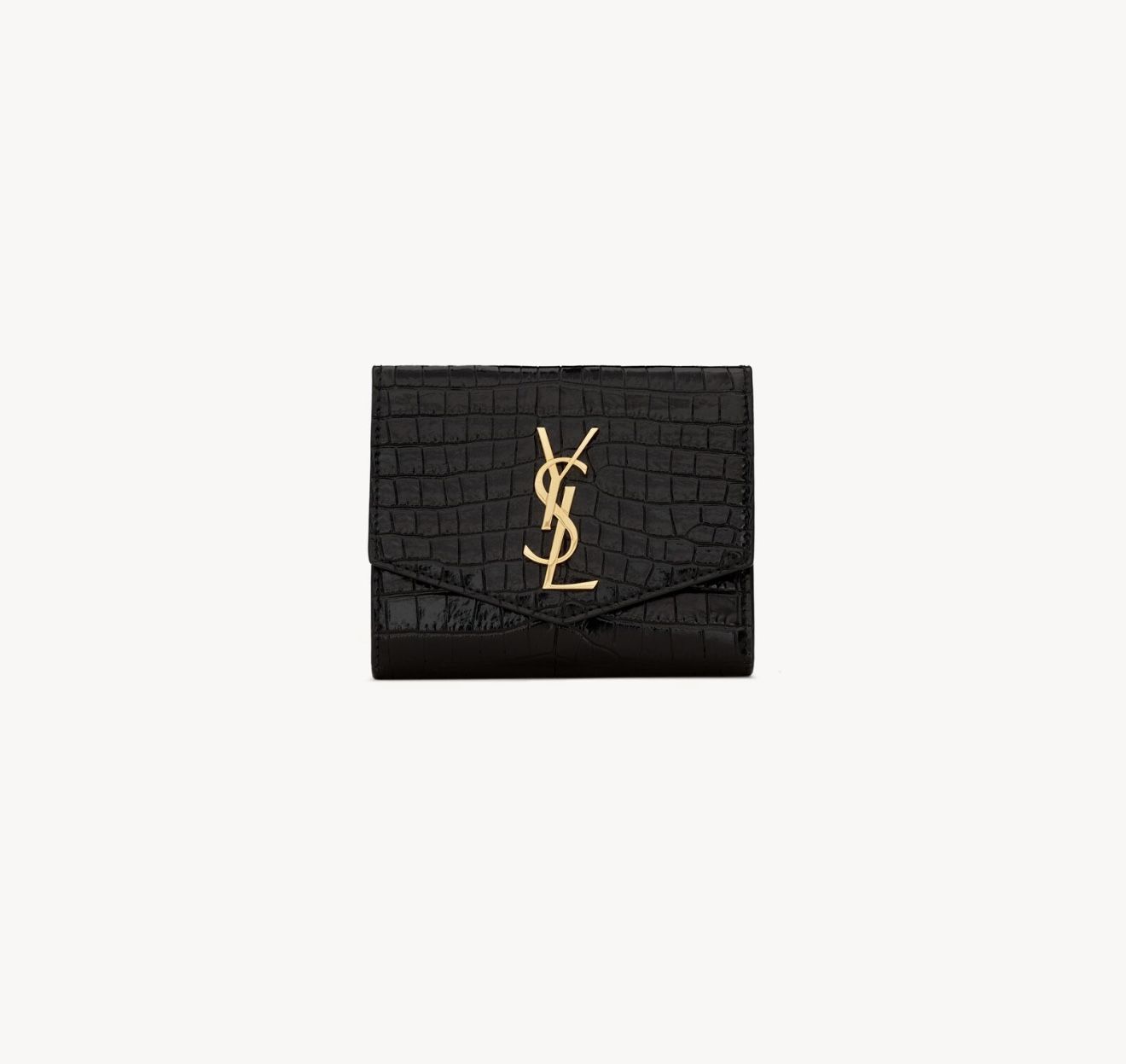Saint Laurent YSL UPTOWN COMPACT WALLET IN CROCODILE-EMBOSSED SHINY