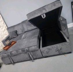 Elegant 2Pc Sectional Sofa Set W/Pullout Bed, Storage, & USB Port