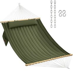 “New”(2) Person quilted Hammock (green)450 Limit,w/hardwood Spreader Bars & Pillow “Hammock Only”