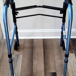 Standard Size Walker, Blue, Adjustable Height, Trigger Release Paddles for Easy Folding