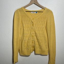 Anthropologie Yellow Knit Pointelle cardigan Cotton Wool blend medium