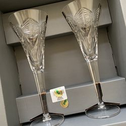 Retired Waterford Crystal Toasting Champagne Flutes