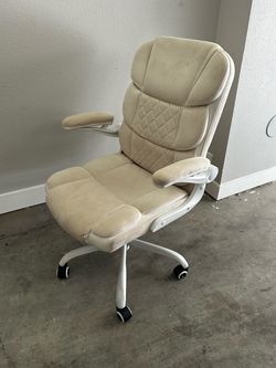 Beige High-Back Office Chair with Flip Armrests