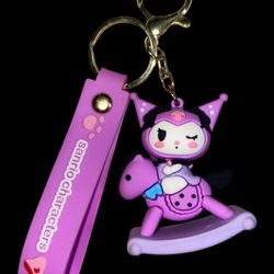 3” KUROMI ON A ROCKING HORSE KEYRING 8” KEYCHAIN