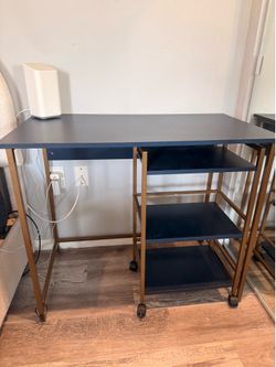 Gold & Blue Desk with Rolling Organizer – $120 Retail