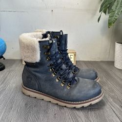 Royal Canadian Women's Lethbridge Winter Boots 9 Blue Leather Fur Waterproof