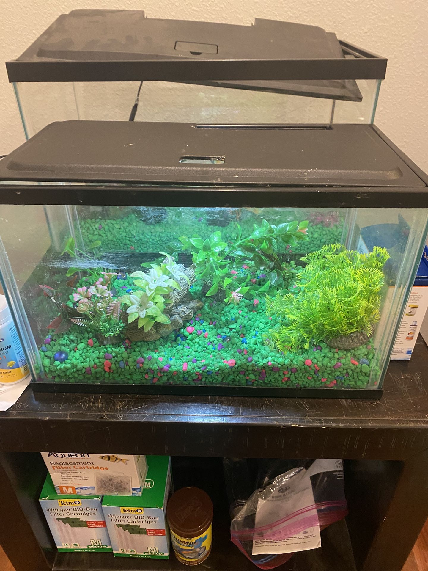 Two Fish Tanks With Supplies