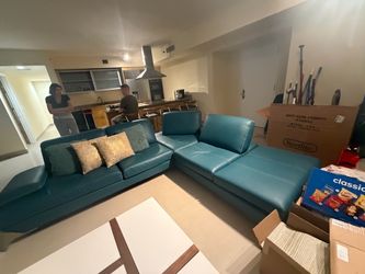 Leather teal L-Shaped Couch