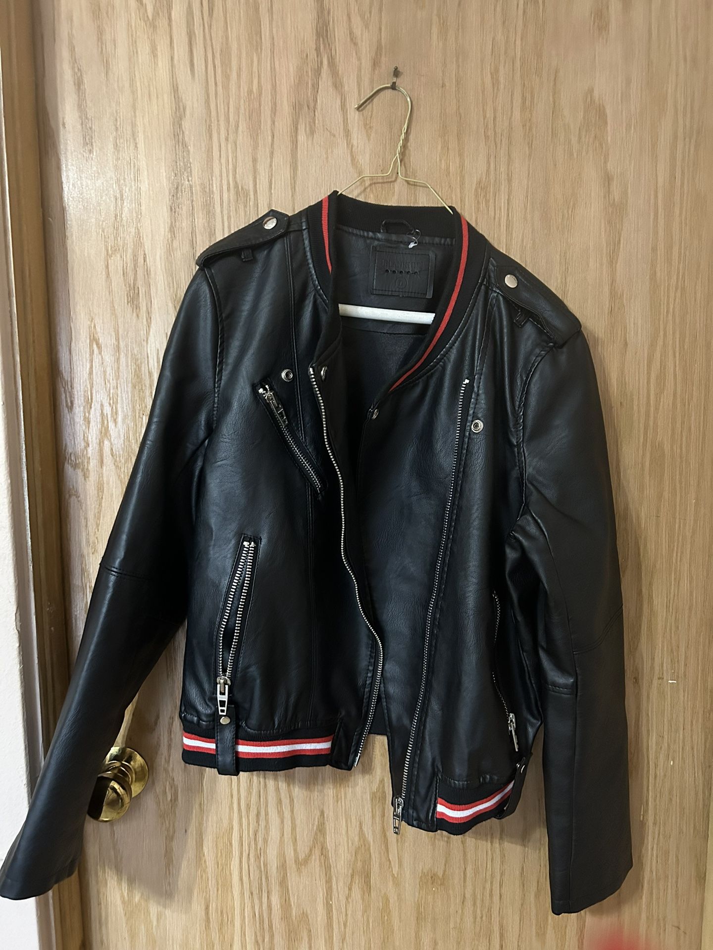 Blank NYC Women’s Black Fall/Winter Leather Jacket Red Stripe Trim Size L