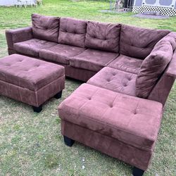Brown Sectional with Ottoman 