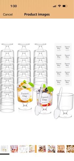 100 Pcs Clear Dessert Cups with Spoons 5 Oz Plastic Parfait Cup Disposable Appetizer Cup Round Serving Goblet Cup Dessert Cup for Party Fruit Ice Crea