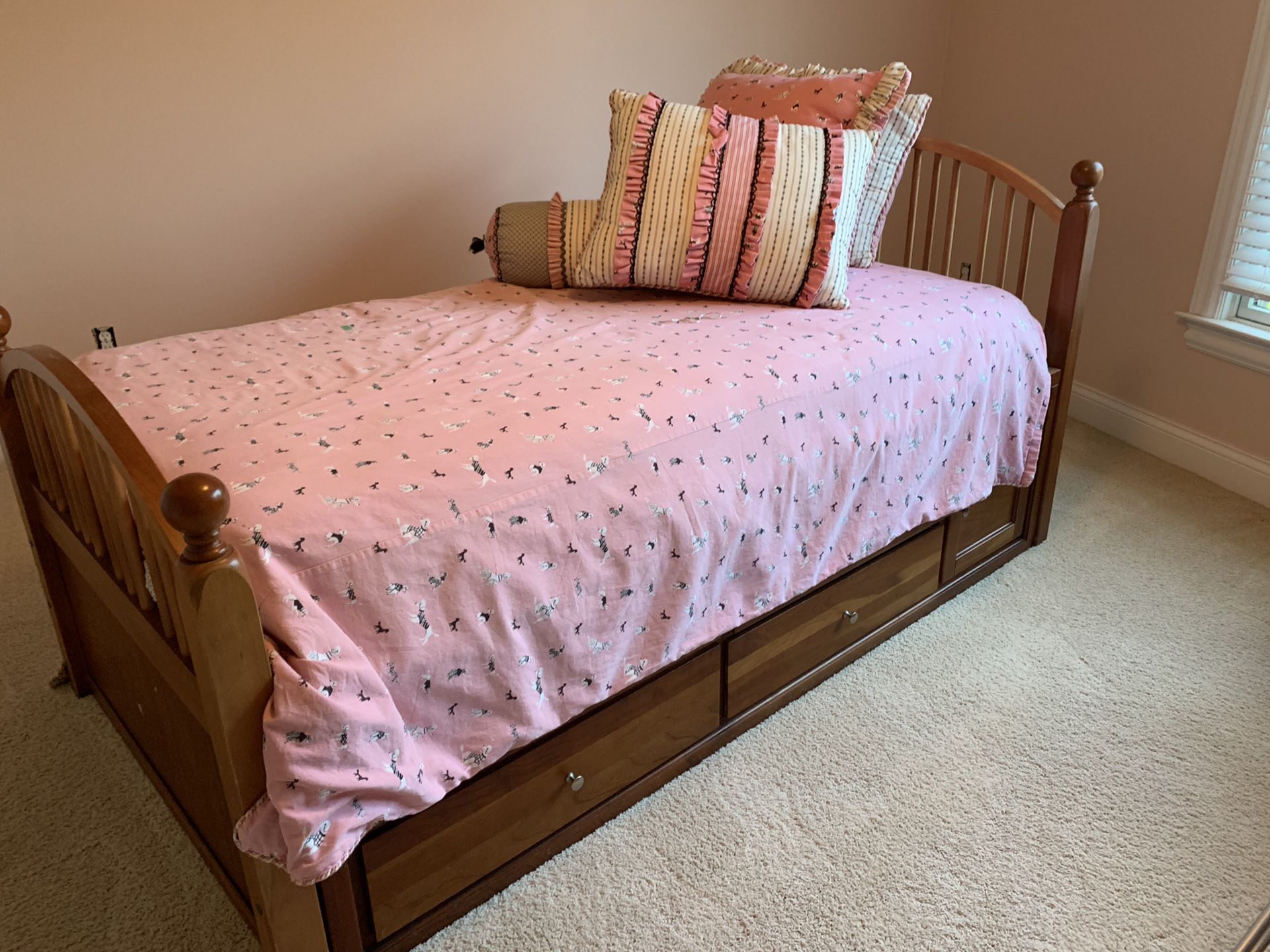 Stanley Furniture solid wood twin bed with headboard, footboard and drawers underneath