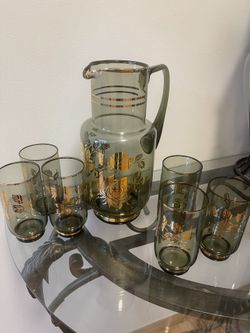 Pitcher With 6 Drinking Glass Gold Plated