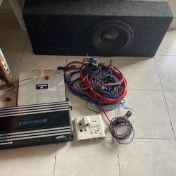 .  Car audio system set up. 12” pb subwoofer with box . 1000w crunch amp  4channel voice amp