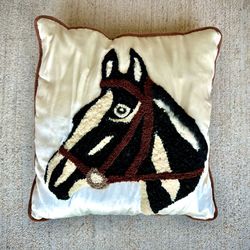 Vintage Custom Made Hooked Horse Pillow