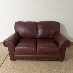 Burgundy Red Leather Loveseat Sofa