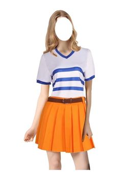 Women Cosplay Costume Anime Uniform T-shirt and Pleated Skirt Halloween Party Outfits Full Set SIZE: 2XL